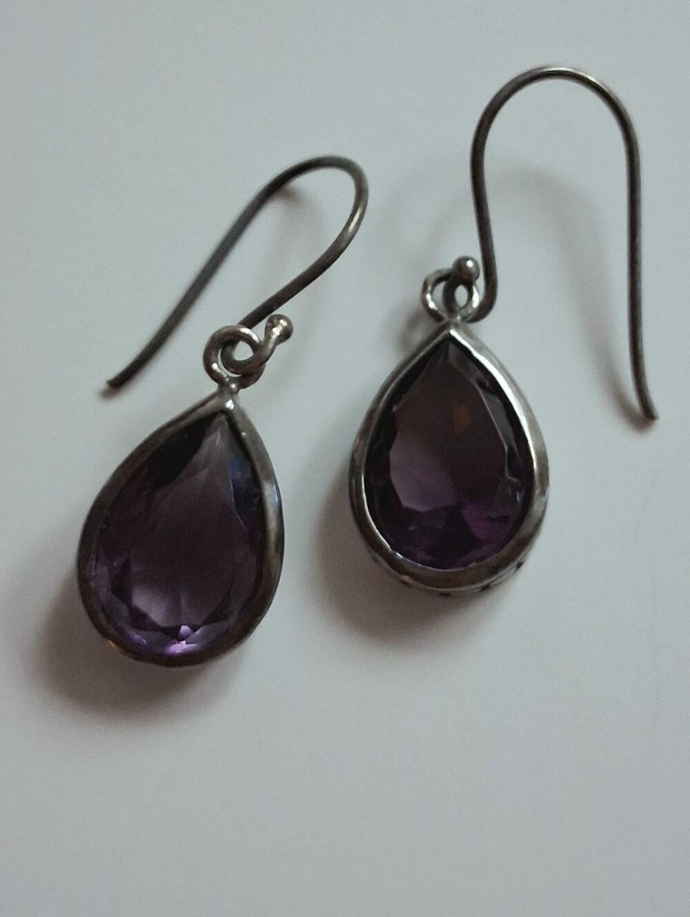 Sterling Silver Purple Gemstone (Amethyst Or CZ?) stamped 925 Pierced Earrings